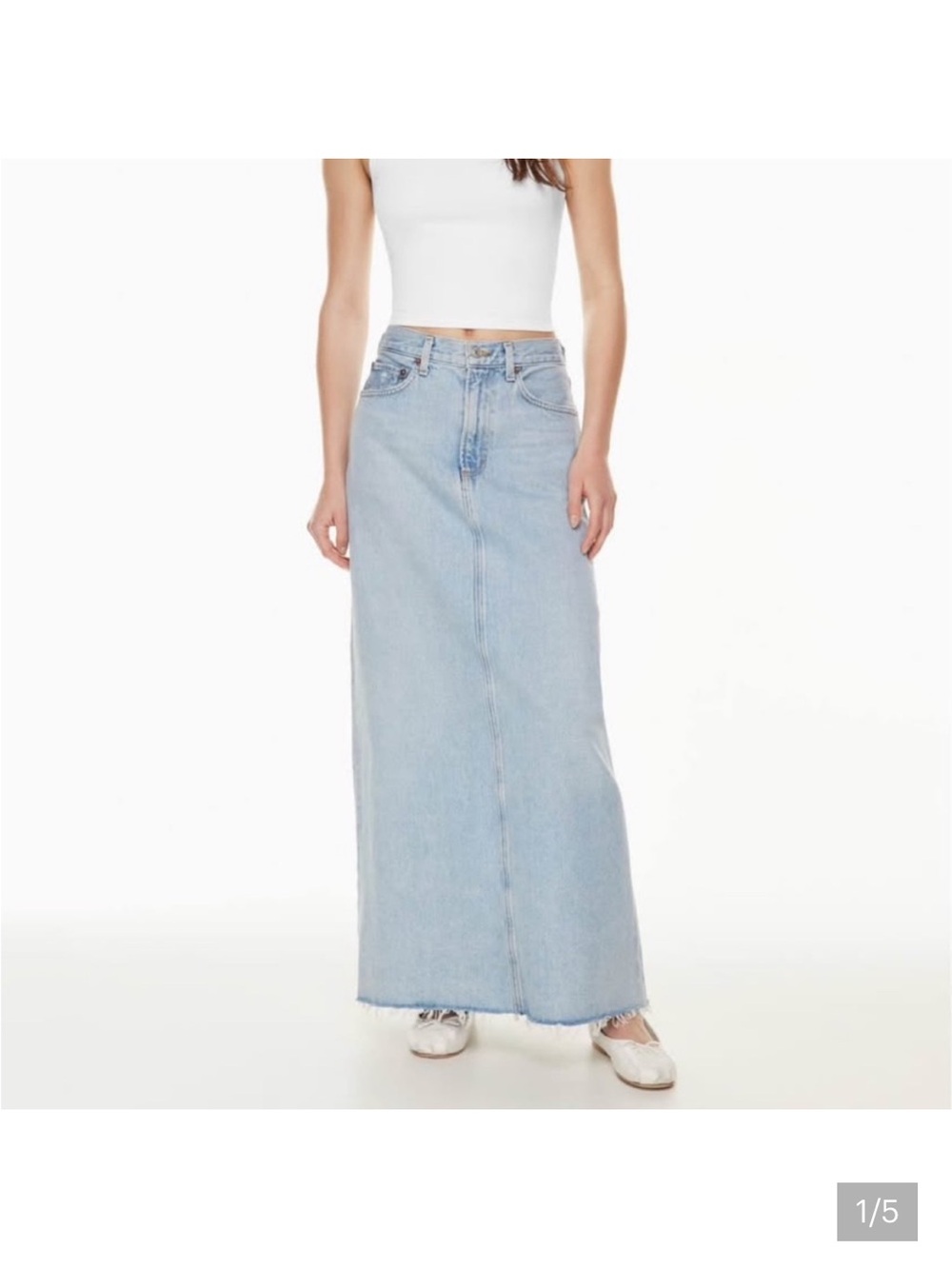 Agolde Pale Blue Denim Maxi Skirt with Raw Hem